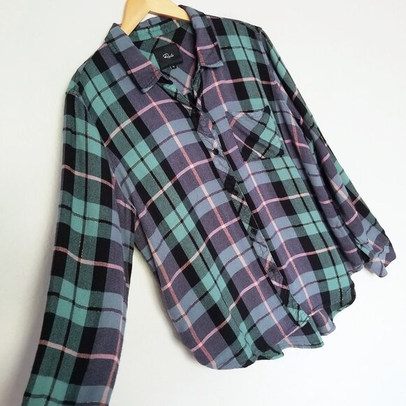 Rails Hunter Teal Navy Pink with Lurex Button down Flannel Shirt Size XL $198 - Picture 16 of 16